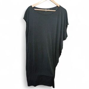 Eileen Fisher Project Green Black 100% Silk Midi Dress Boxy L Shift Resort